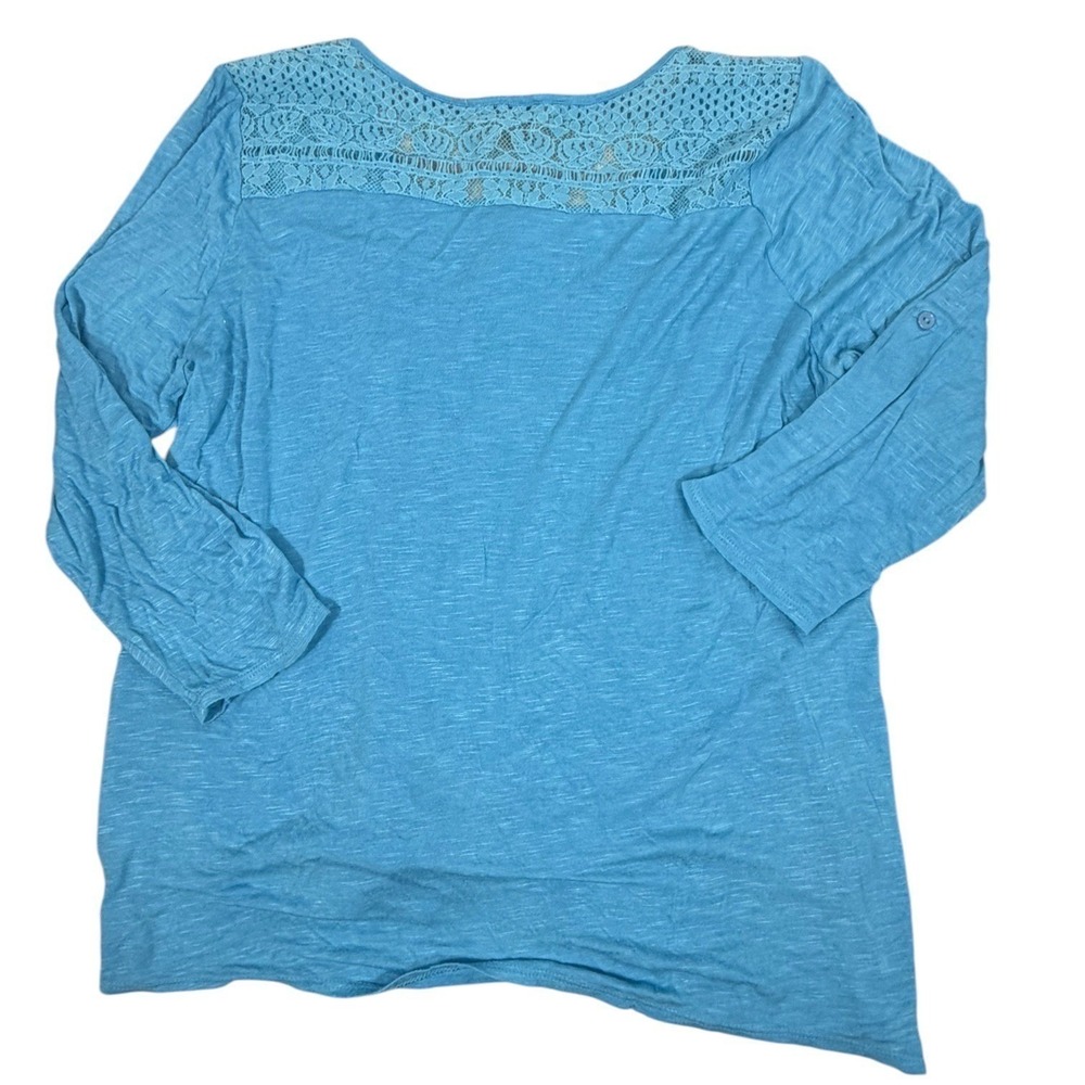 Live and Let Live Top Womens 1XL Blue Lace Tie Front Button Boho Long Sleeve - Picture 9 of 12